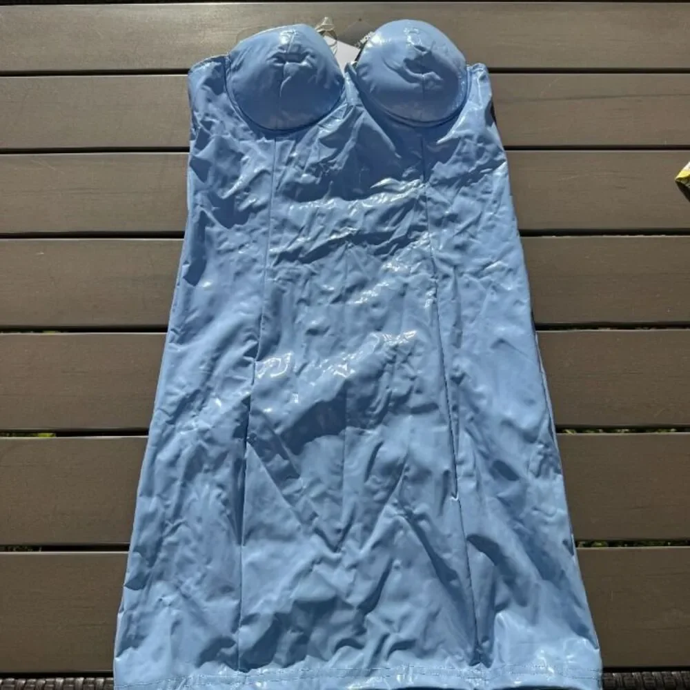 NWT Edgy Trendsetter Latex Mini Dress - Blue - Picture 2 of 5